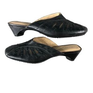 Bass Womens Sz7.5 Black Slip On Mule Heel Sandals Dress Shoes